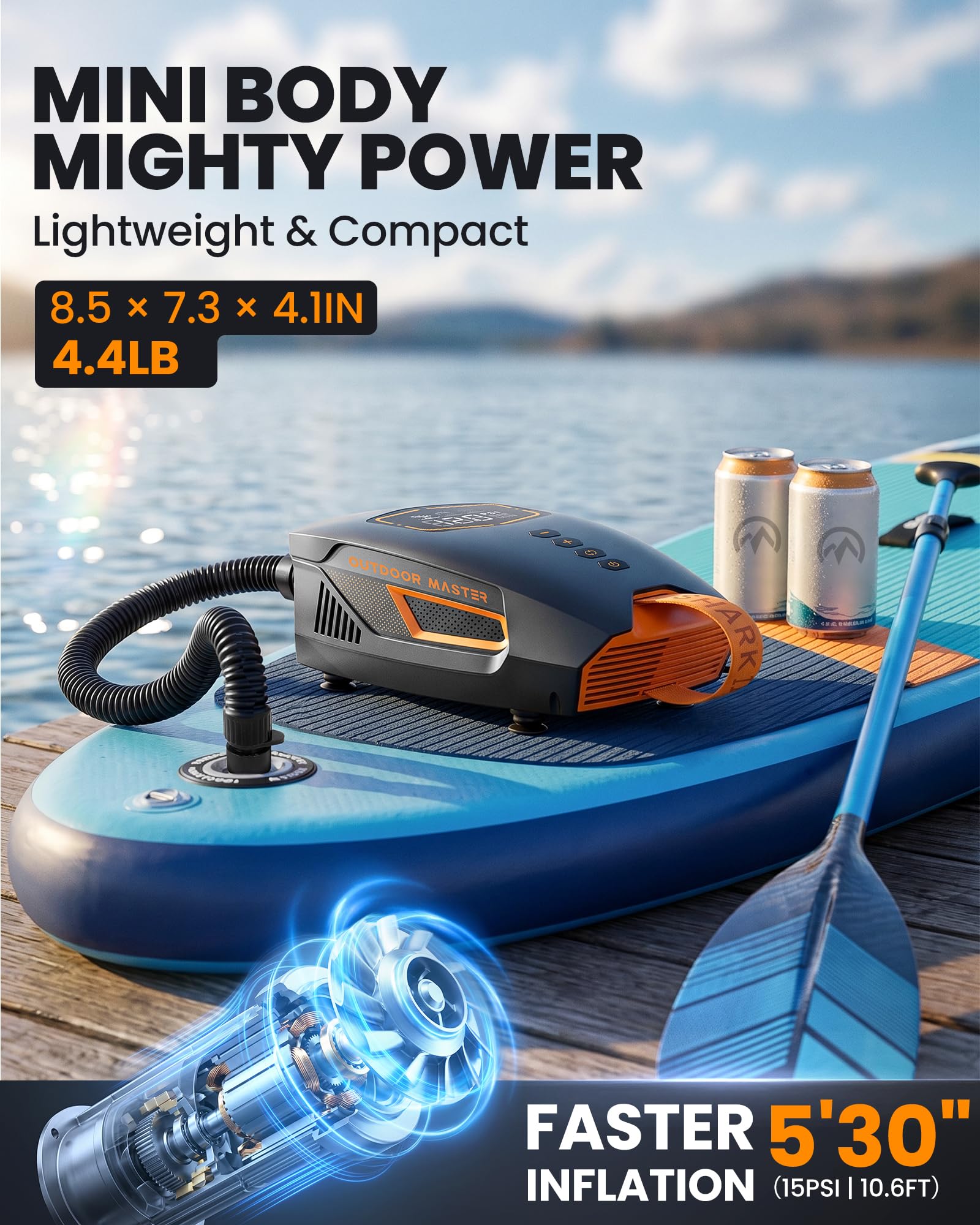 OutdoorMaster Shark 3 Mini 74Wh Portable Paddle Board Pump Electric - View 2