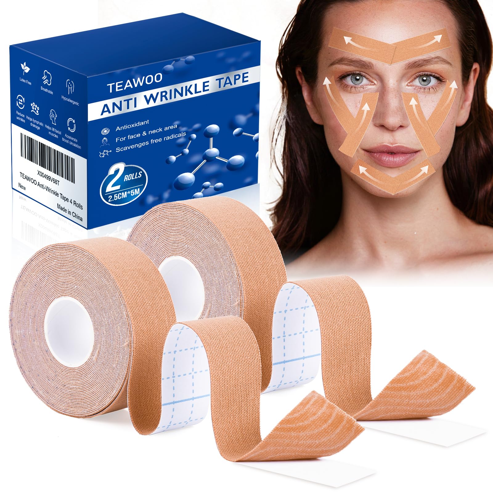 TEAWOO 2 Rolls Anti Wrinkle Face Tape,Facial Myofascial Lift - Product Imagery
