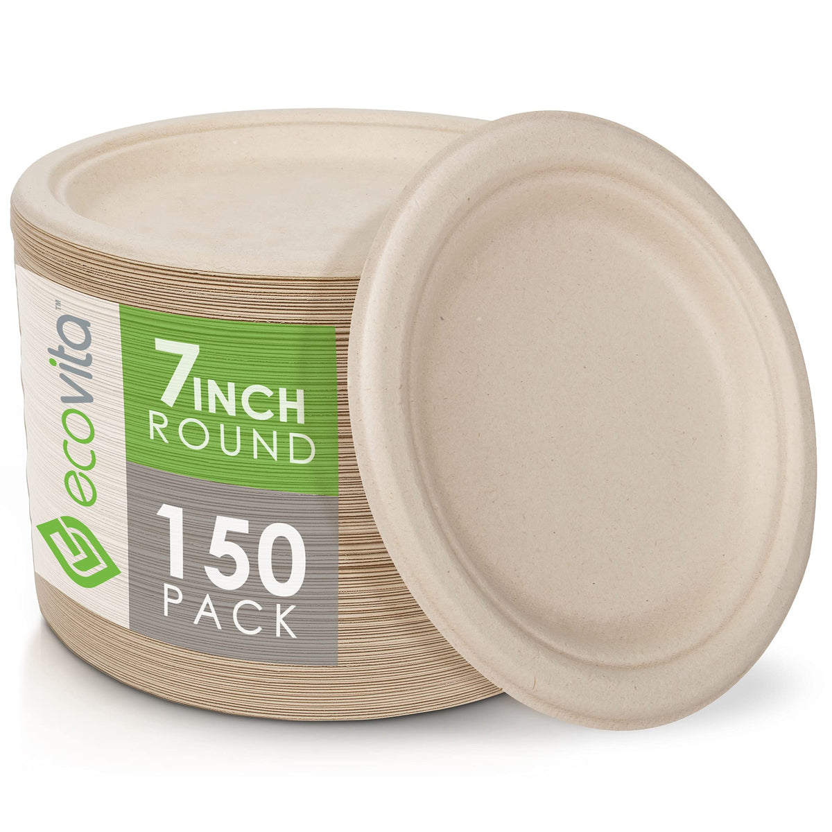 100 Compostable Paper Plates 150 Disposable Plates Eco - Ecovita Official Imagery - 1