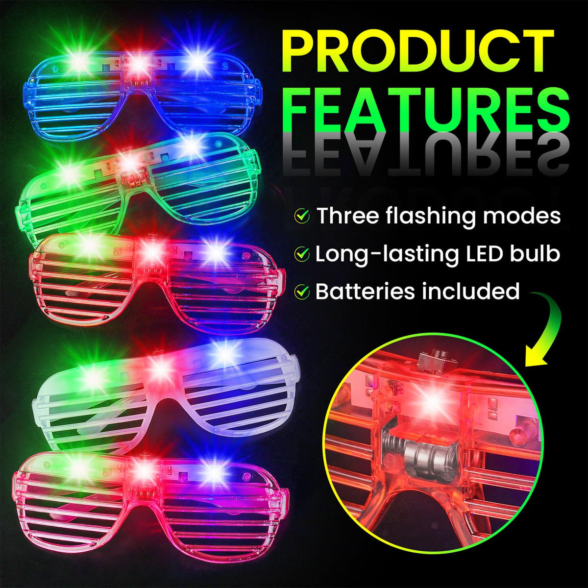 60 Pack LED Glasses 6 Colors Glow in The Dark Party Supplies - AstrivixDD Official Imagery - 5