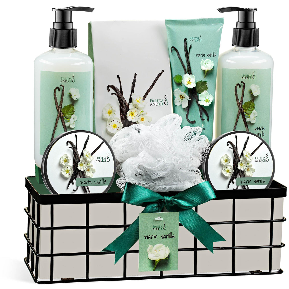 Warm Vanilla Bath and Body Gift Basket for Women Men Spa - Freida and Joe Official Imagery - 2