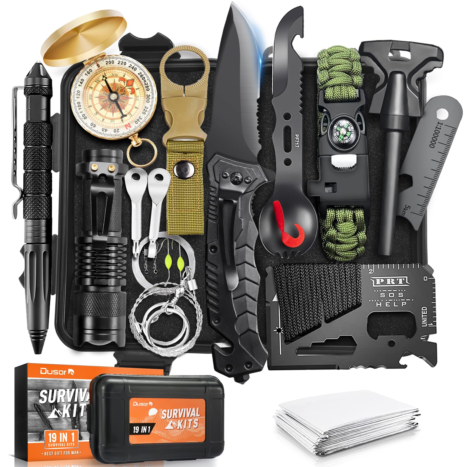 Dusor 19 in 1 Survival Kit Stocking Stuffers for Men, Survival Gear an - View 1