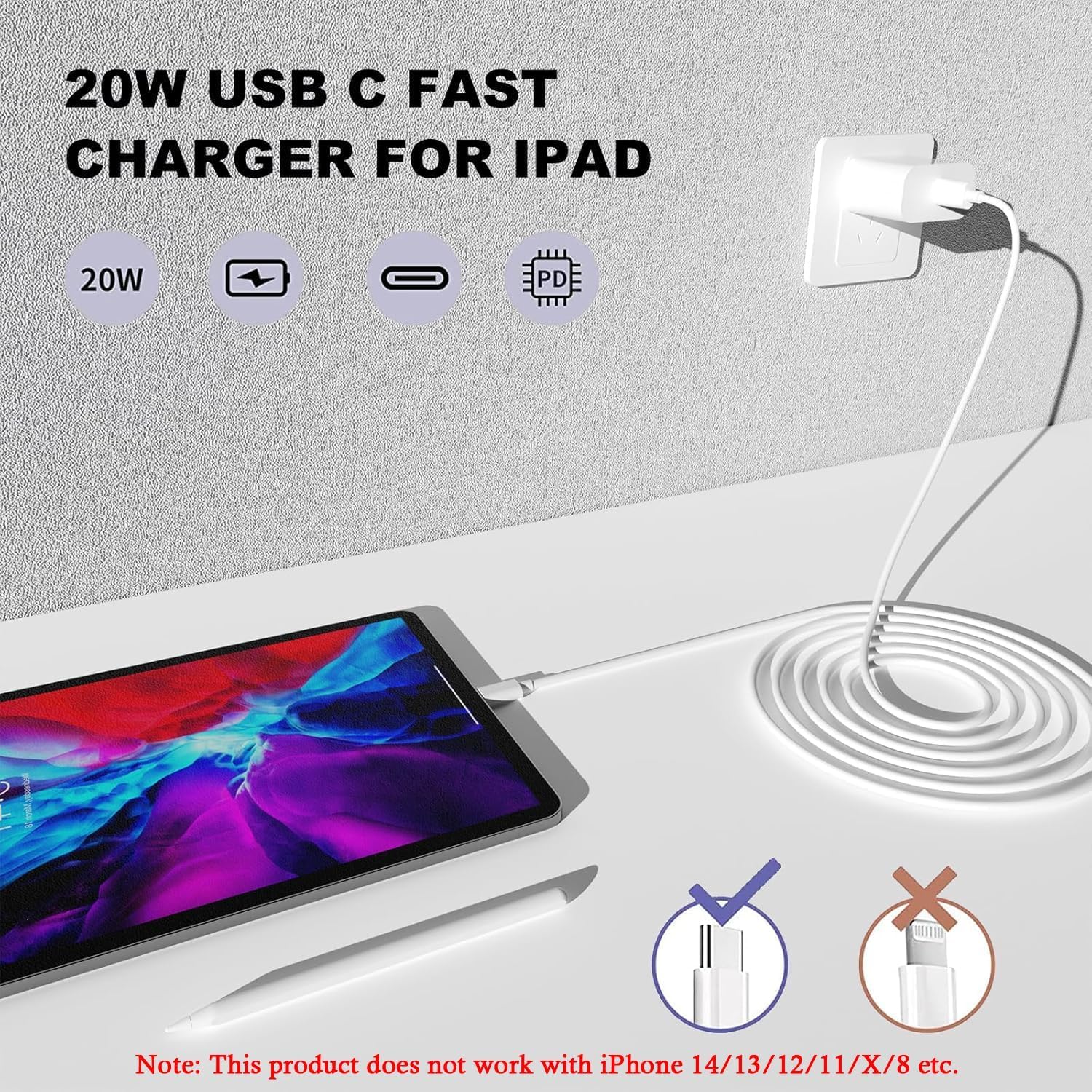 Icseio iPhone 17 16 15 Charger Fast Charging, 20W Apple iPad USB C Wall Charger - Icseio Official Product View 6