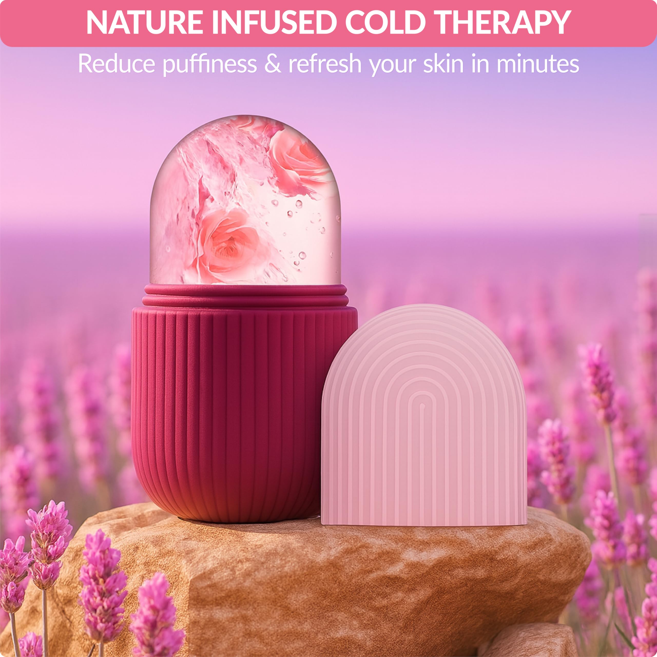 Brookstone IcyGlow Facial Rollers with Rose - Ice Roller for Face, Neck & Under Eyes - Cold Therapy Massager for Puffiness, Redness & Skincare Routine - Soothing Ice Face Roller for Cooling