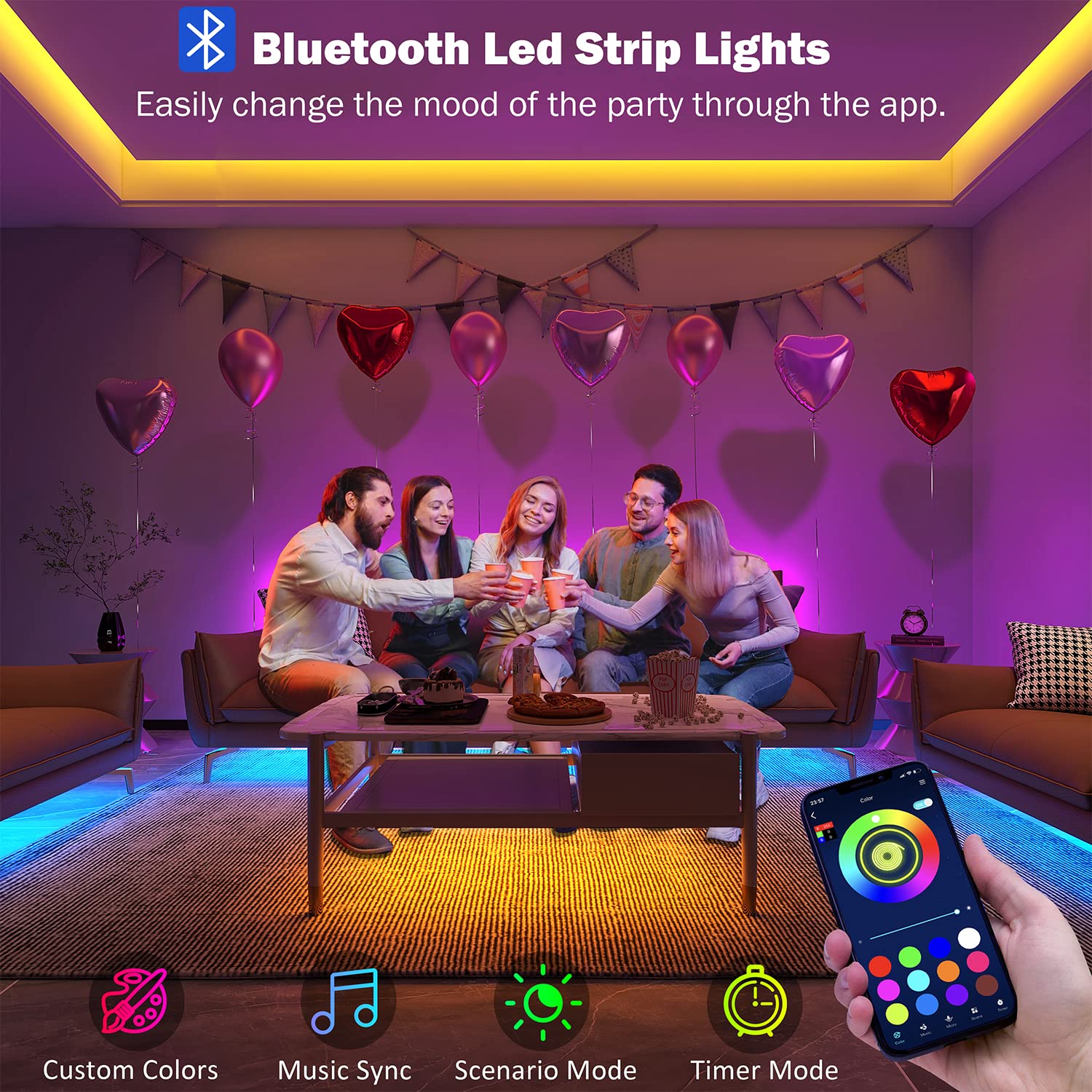 Leeleberd Led Lights for Bedroom 100 ft   Music Sync Color Changing RGB Led Stri - Leeleberd Official Product View 2