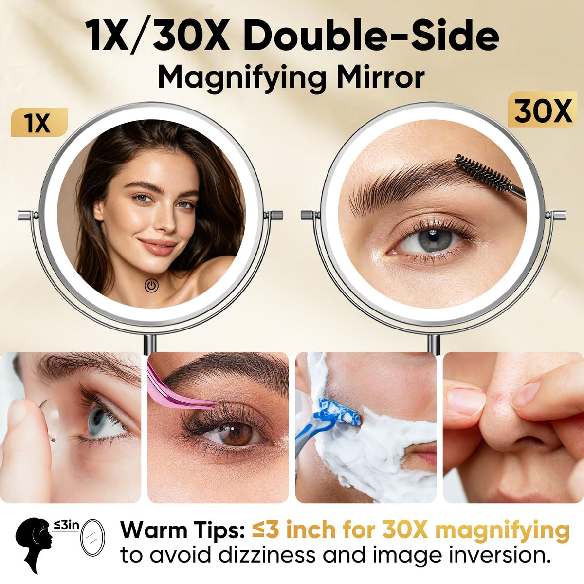 8 Rechargeable Wall Mounted Makeup Mirror Double Sided - FASCINATE Official Imagery - 5