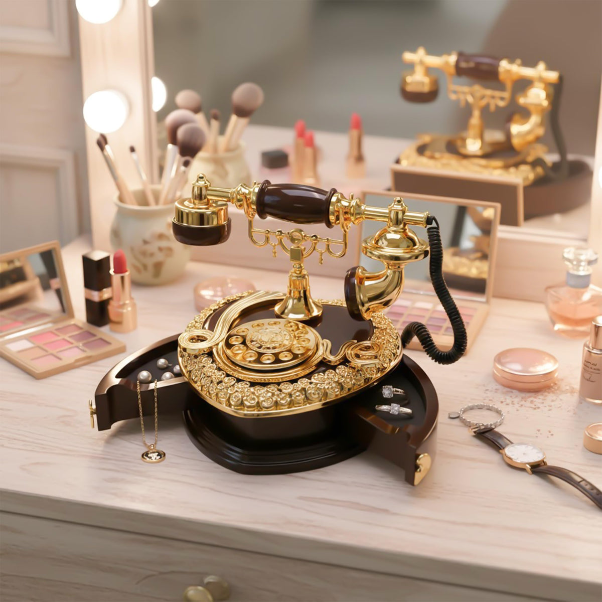 Big Telephone Trinkets 7x8 Vintage Musical Jewelry Box with - BuleVina Official Imagery - 6