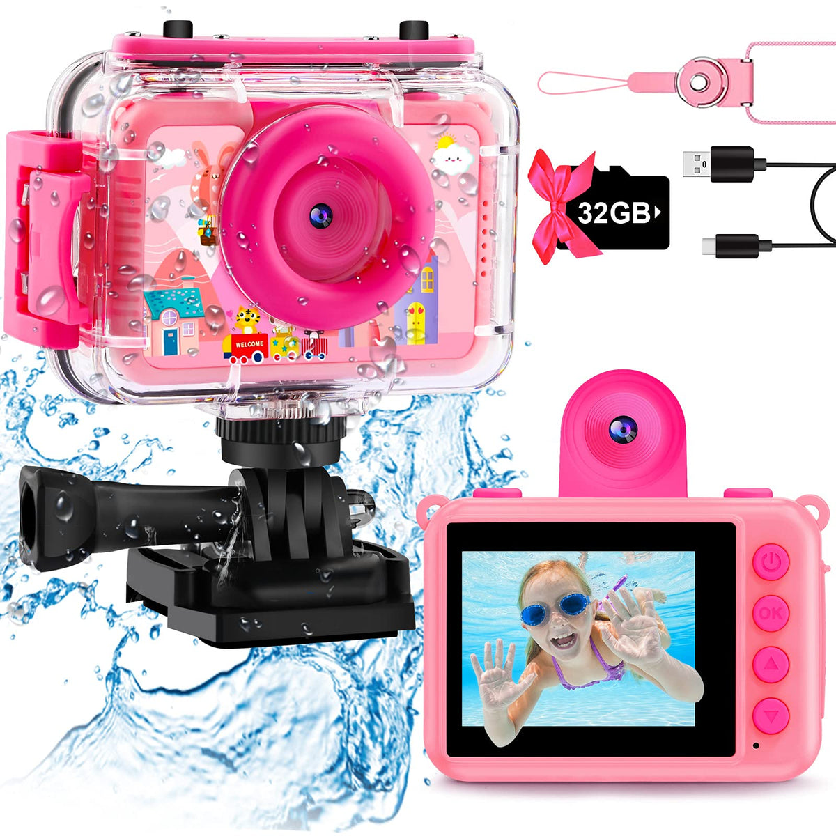 Kids Waterproof Underwater Camera 1080P 4X Zoom 2 IPS Screen - GKTZ Official Imagery - 2
