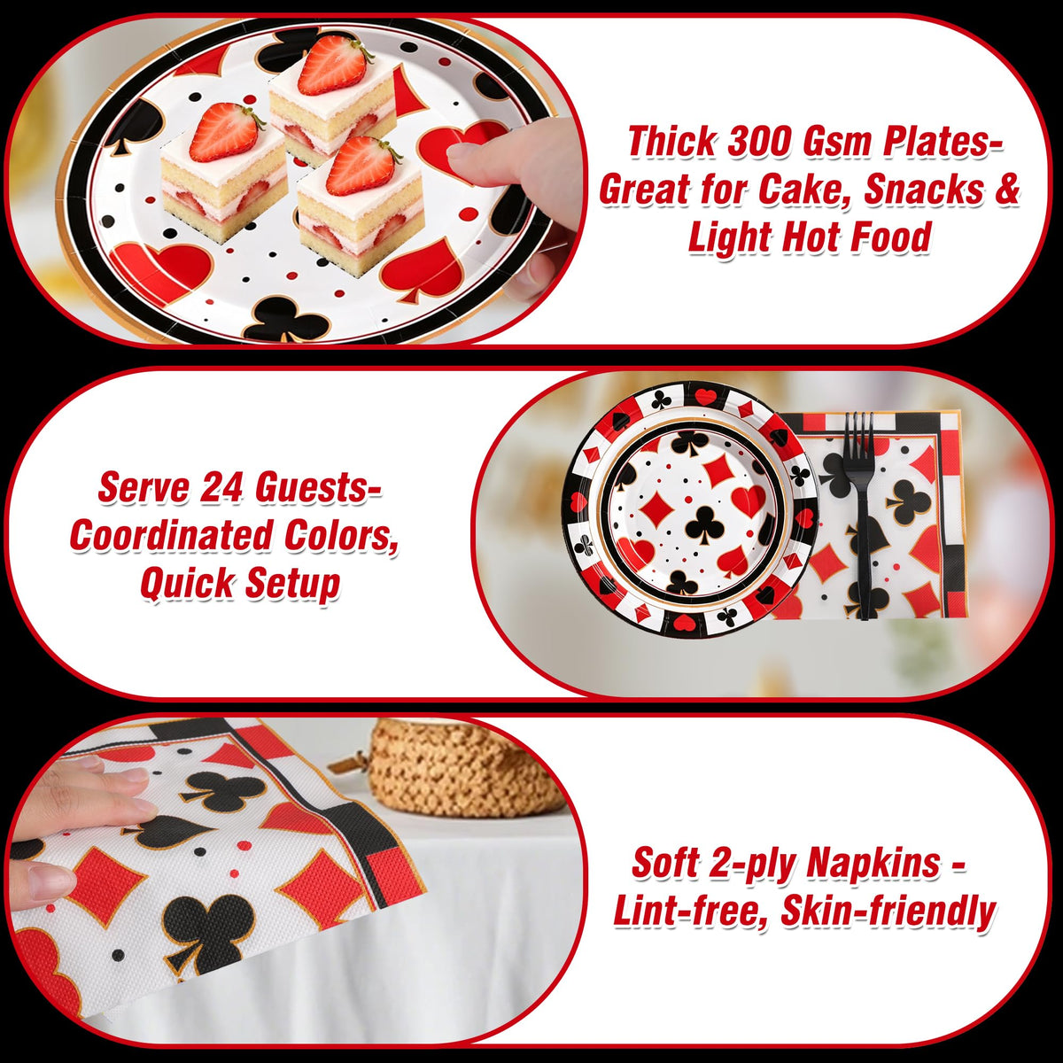 144 Pcs Casino Tableware Set for 24 Guests Heavy Duty 7 9 - COSINIA Official Imagery - 8