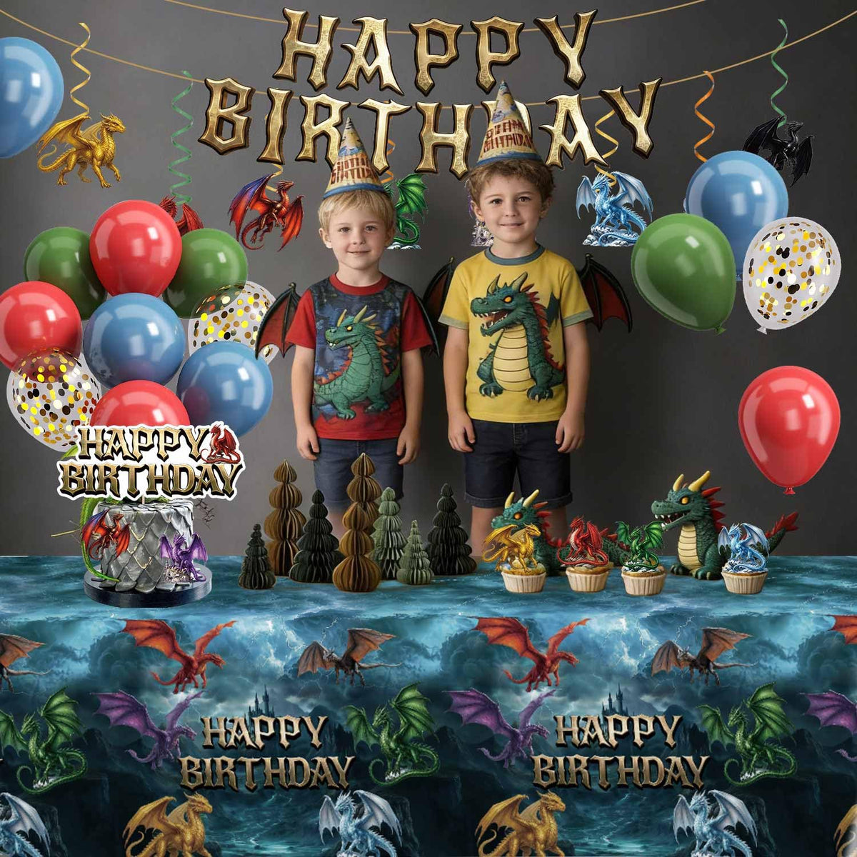 185Pcs Dragon Birthday Party Decorations Serves 25 Guests - Caisehabu Official Imagery - 7