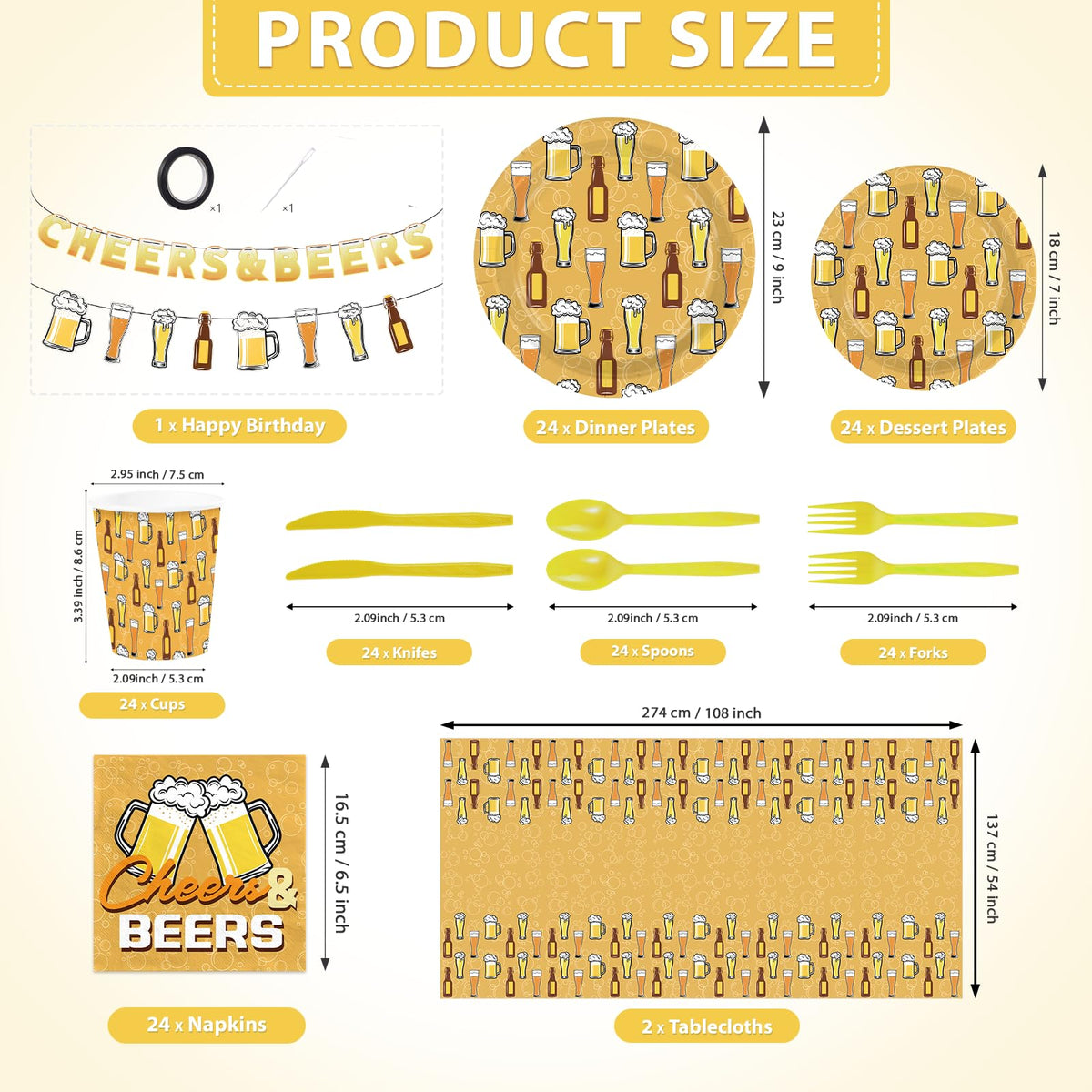 171Pcs Cheers and Beers Party Supplies for Men Serves 24 - Greencian Official Imagery - 4