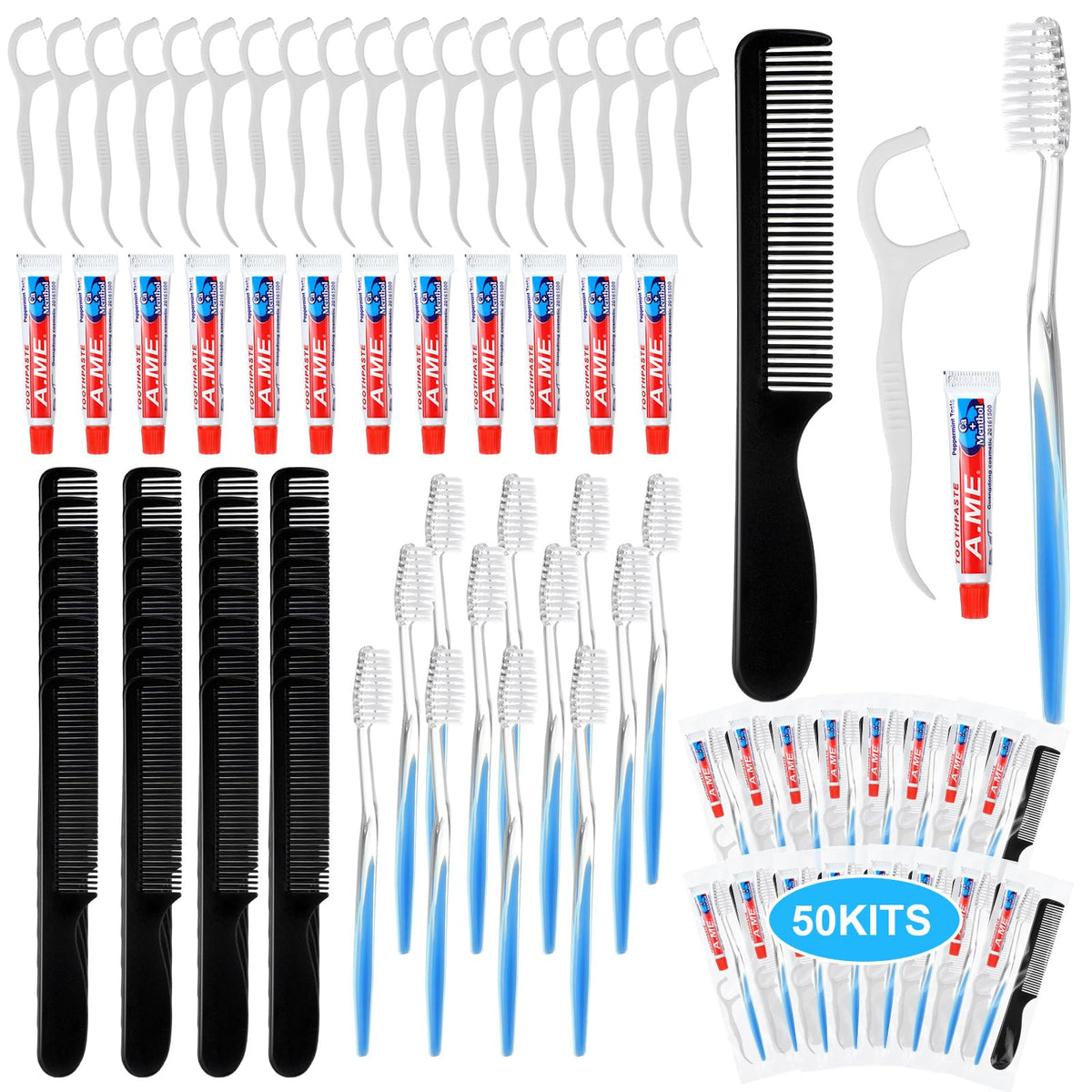 Newtay 50 Sets Disposable Toothbrush Floss Comb Kits - Newtay Official Imagery - 2
