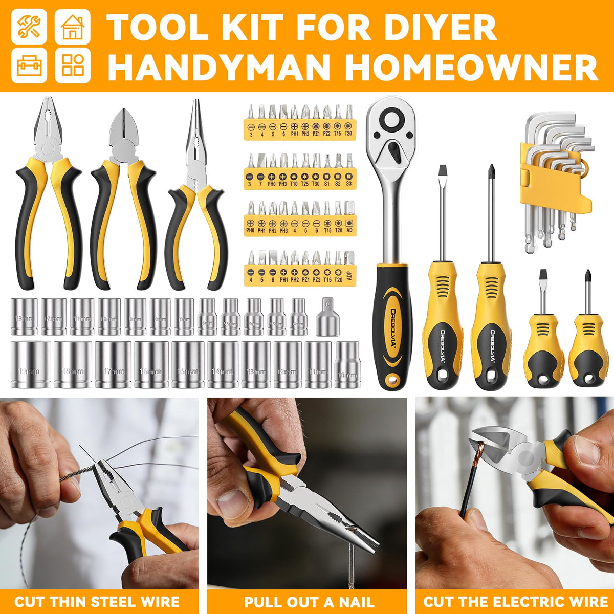 199 Piece Tool Kit for Home General Household Auto Repair - CRESOLVIA Official Imagery - 6