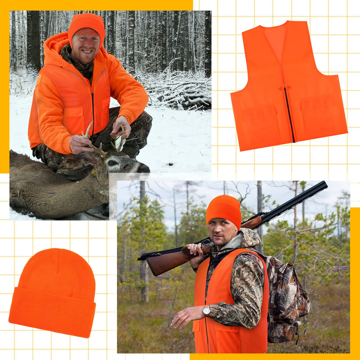 6 Pcs Blaze Orange Vest Hunting Hat Vest and Cap - Jiuguva Official Imagery - 5