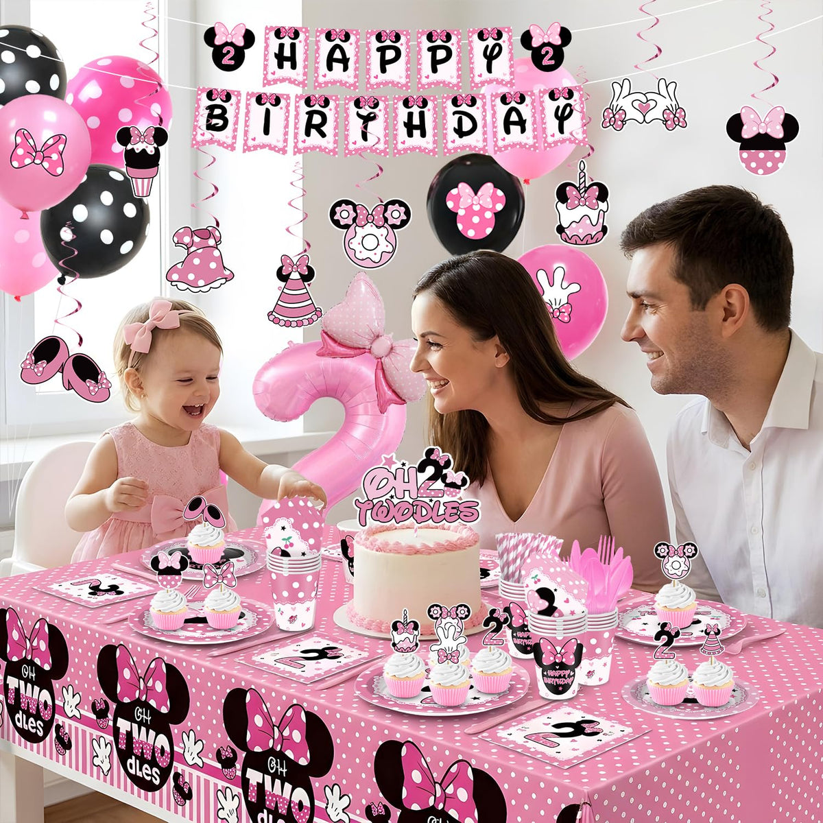 247 Pcs Oh Twodles Birthday Party Supplies Girl Happy 2nd - XSOOH Official Imagery - 3