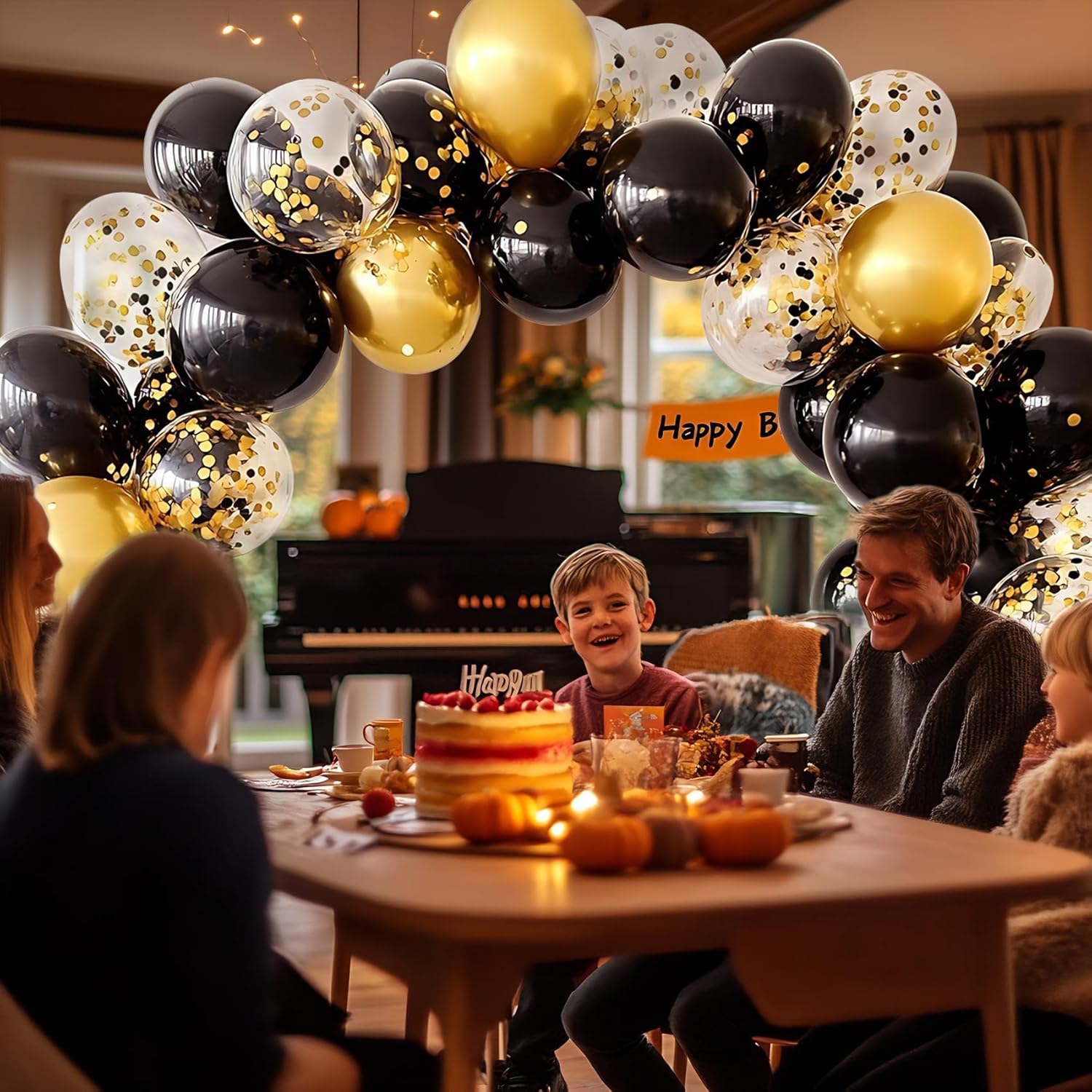 Patimate Black Gold Confetti Balloons Set, 50 pcs 12 inch Metallic Gold Black