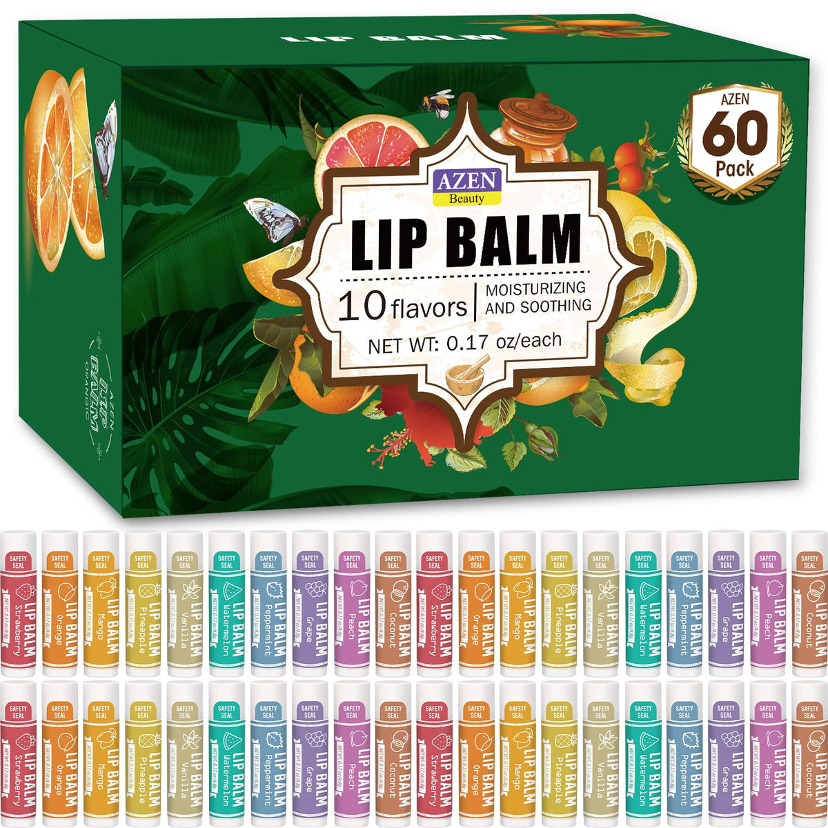 AZEN 60 Pack Natural Lip Balm Moisturizing Lip Care Product - AZEN Official Imagery - 2