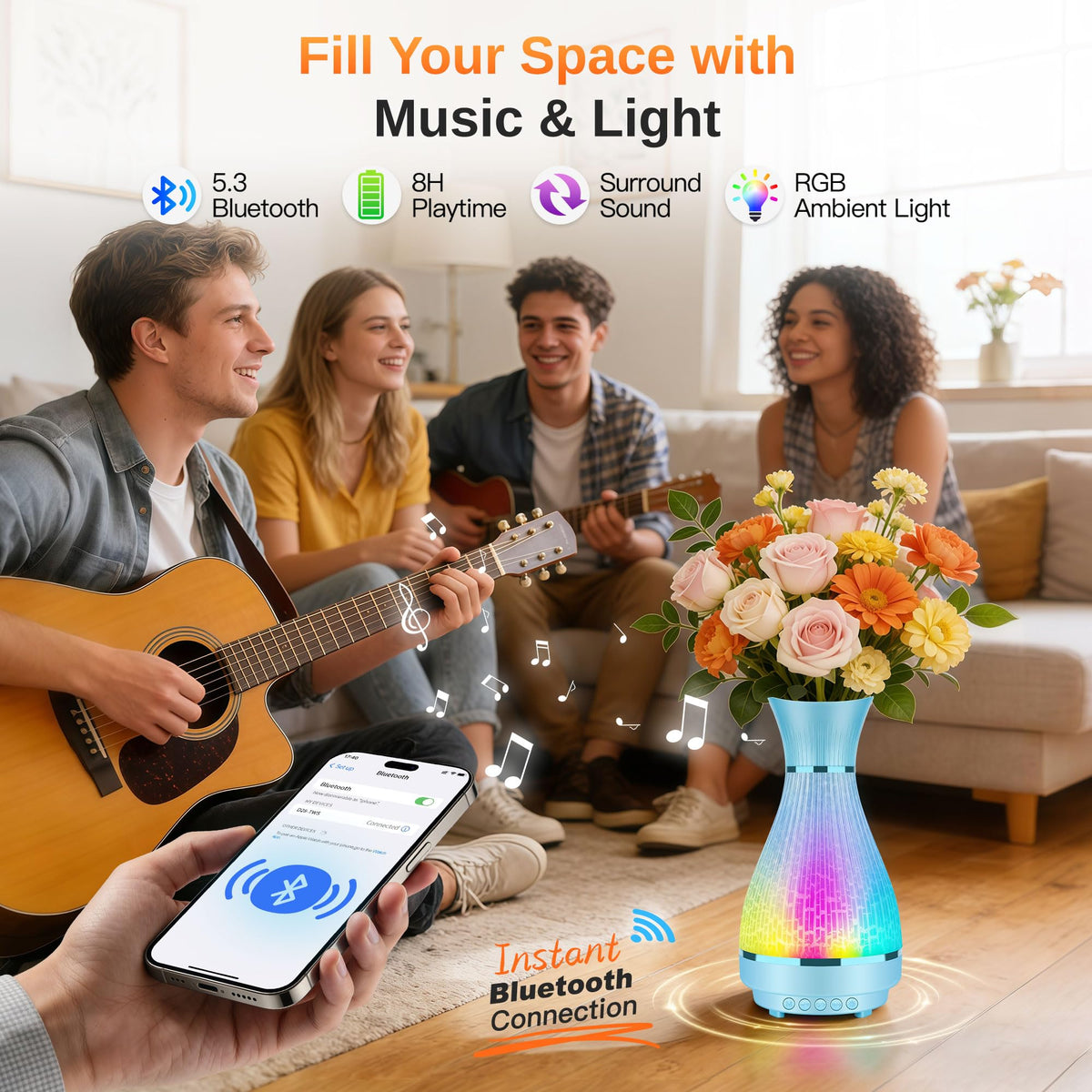 3 in 1 Vase Bluetooth Speaker With Ambient Light White Noise - Irondance Official Imagery - 6