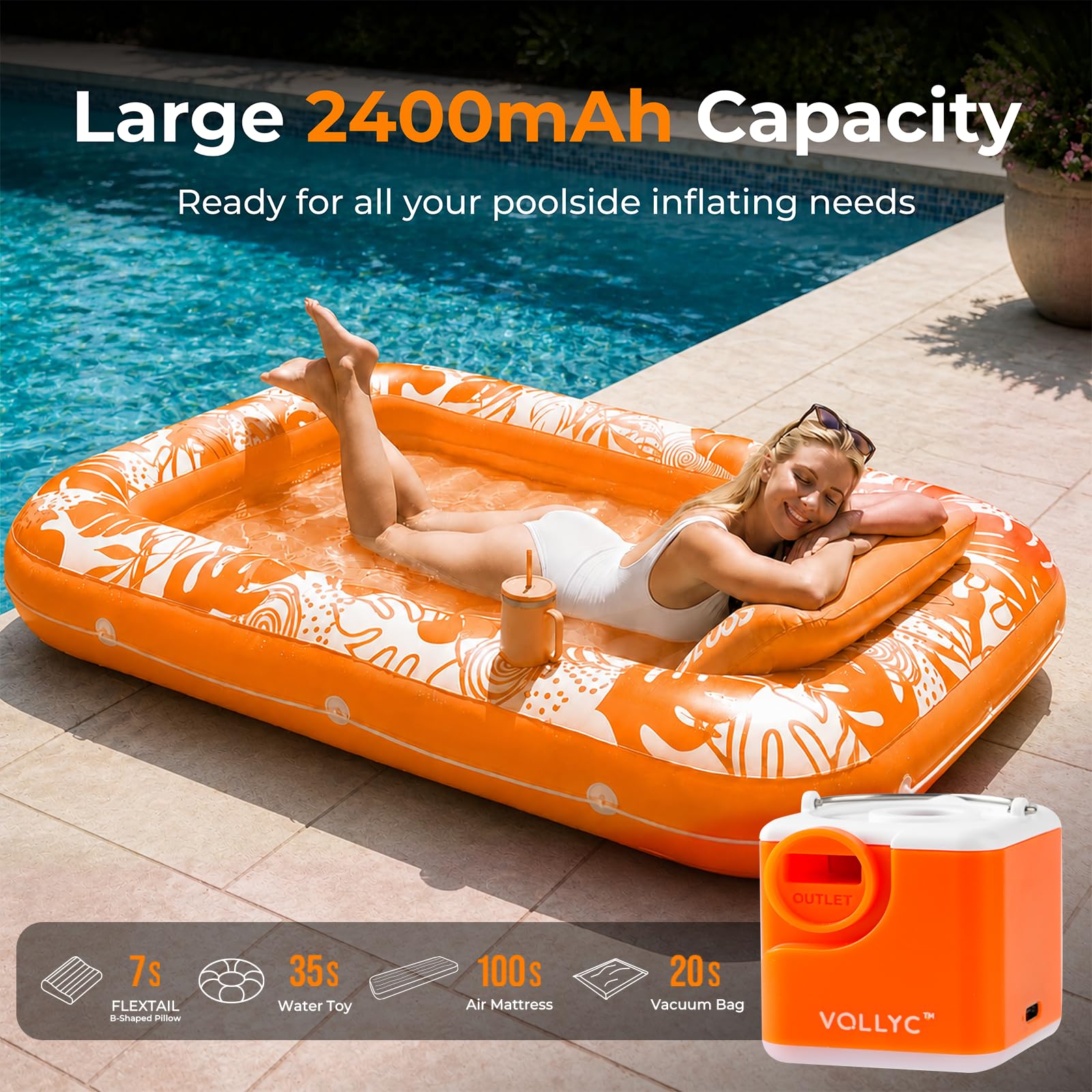 VOLLYC Air Pump for Inflatables with 2400mAh Battery & Camping Light - View 4