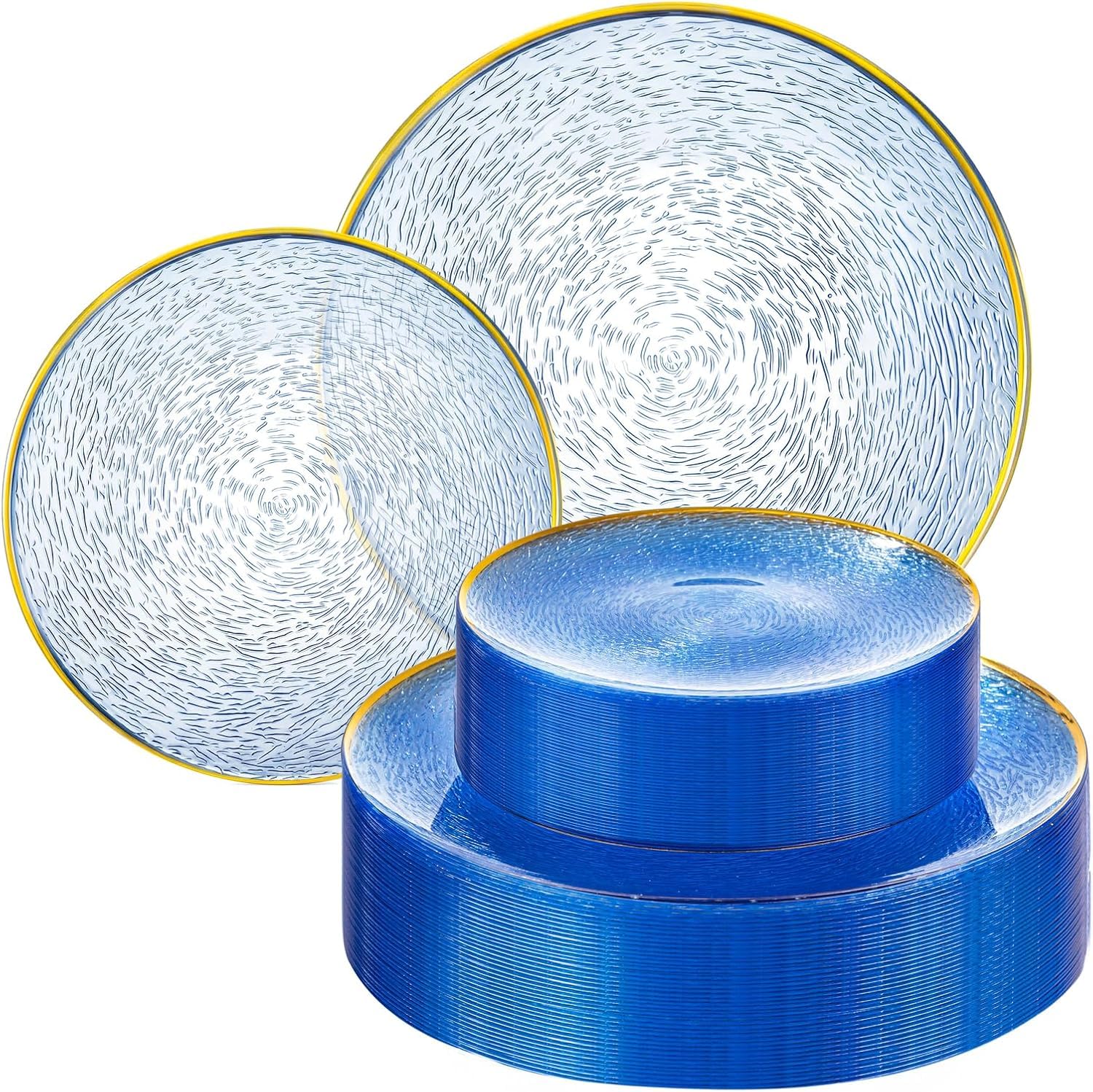 60Pcs Blue Plastic Plates - Blue Disposable Plates With Gold - Product Imagery
