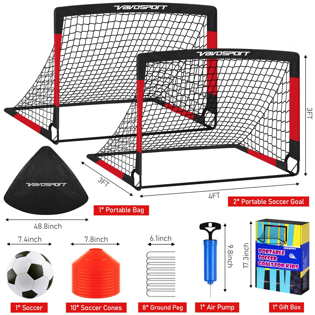 Kids Soccer Goals for Backyard 2 Pack 4x3ft Portable Soccer - VAVOSPORT Official Imagery - 3