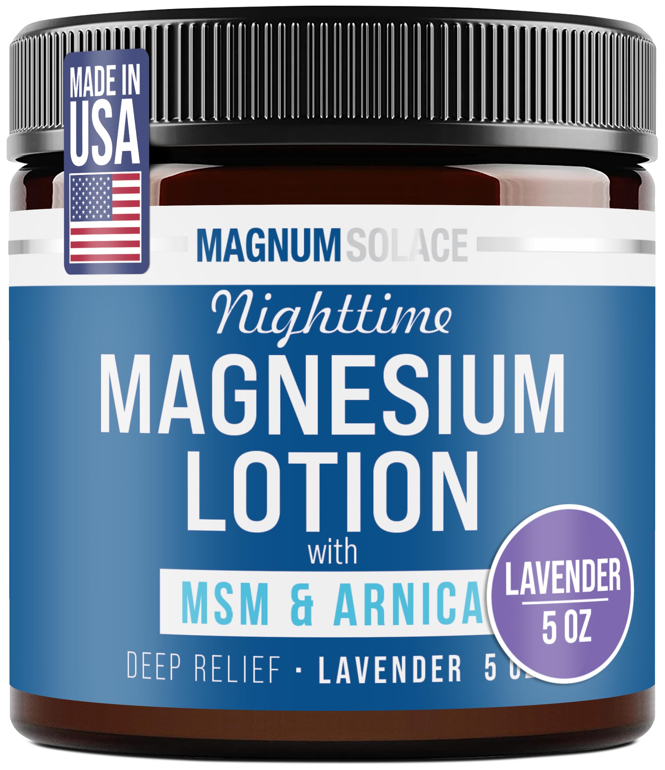Magnum Solace Nighttime Magnesium Lotion with MSM & Arnica – Highly Concentrated Magnesium for Muscles & Joints – Apply to Legs or Feet Before Bed – Skin-Friendly