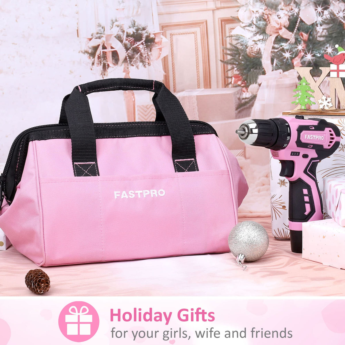 FASTPRO 12V Pink Drill Set for Women Home Tool Set with Bag - FASTPRO Official Imagery - 8