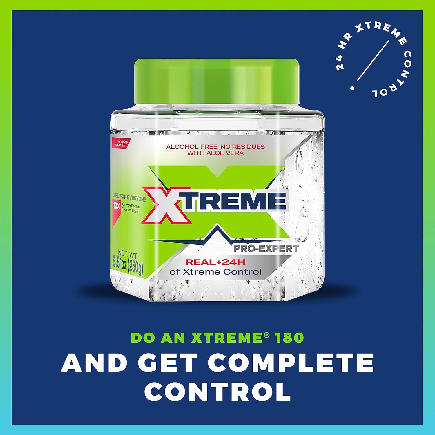 Xtreme Pro-Expert Clear Styling Hair Gel with alcohol-free formula, providing 24-hour extreme hold and control for stylish hair.