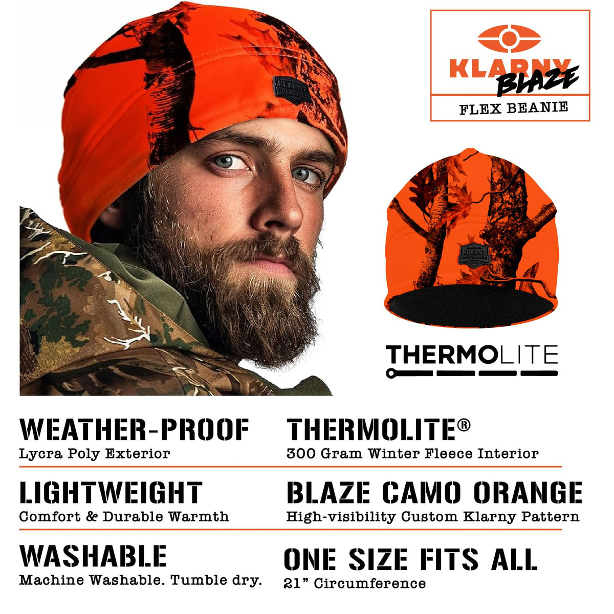 Camo Orange Hunting Vest Beanie Combo Hi Vis Waterproof - Klarny Outdoors Official Imagery - 3