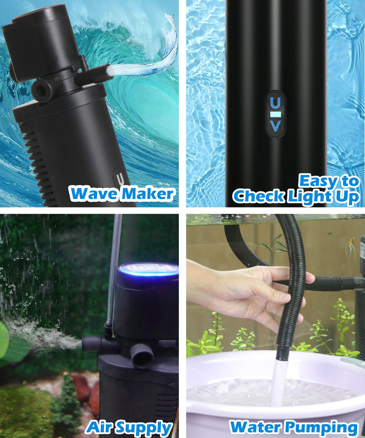 COOSPIDER Aquarium Filter with 6W U V Light 158GPH for 10 45 - COOSPIDER Official Imagery - 6
