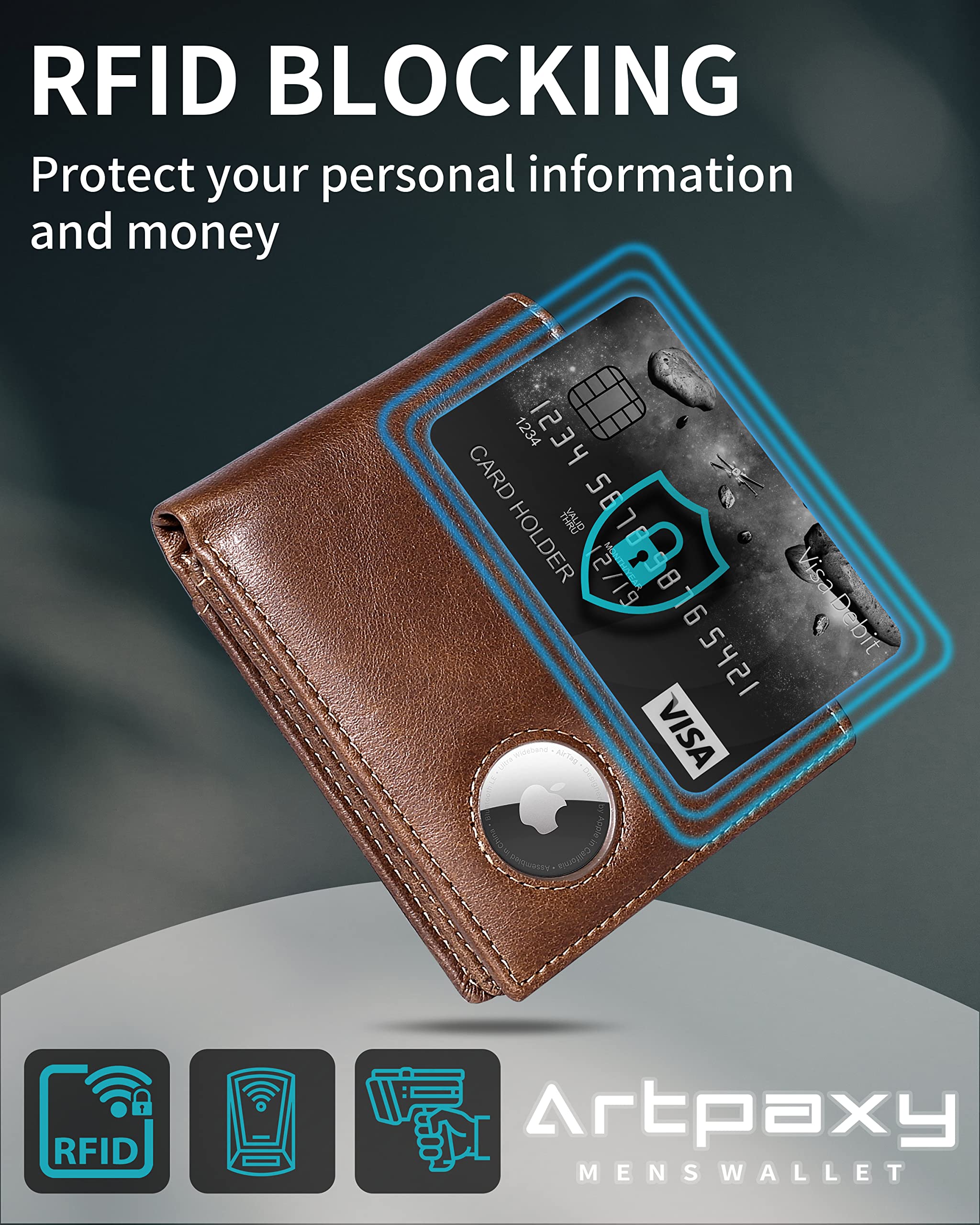 Artpaxy Men's Leather AirTag Wallet – RFID Blocking