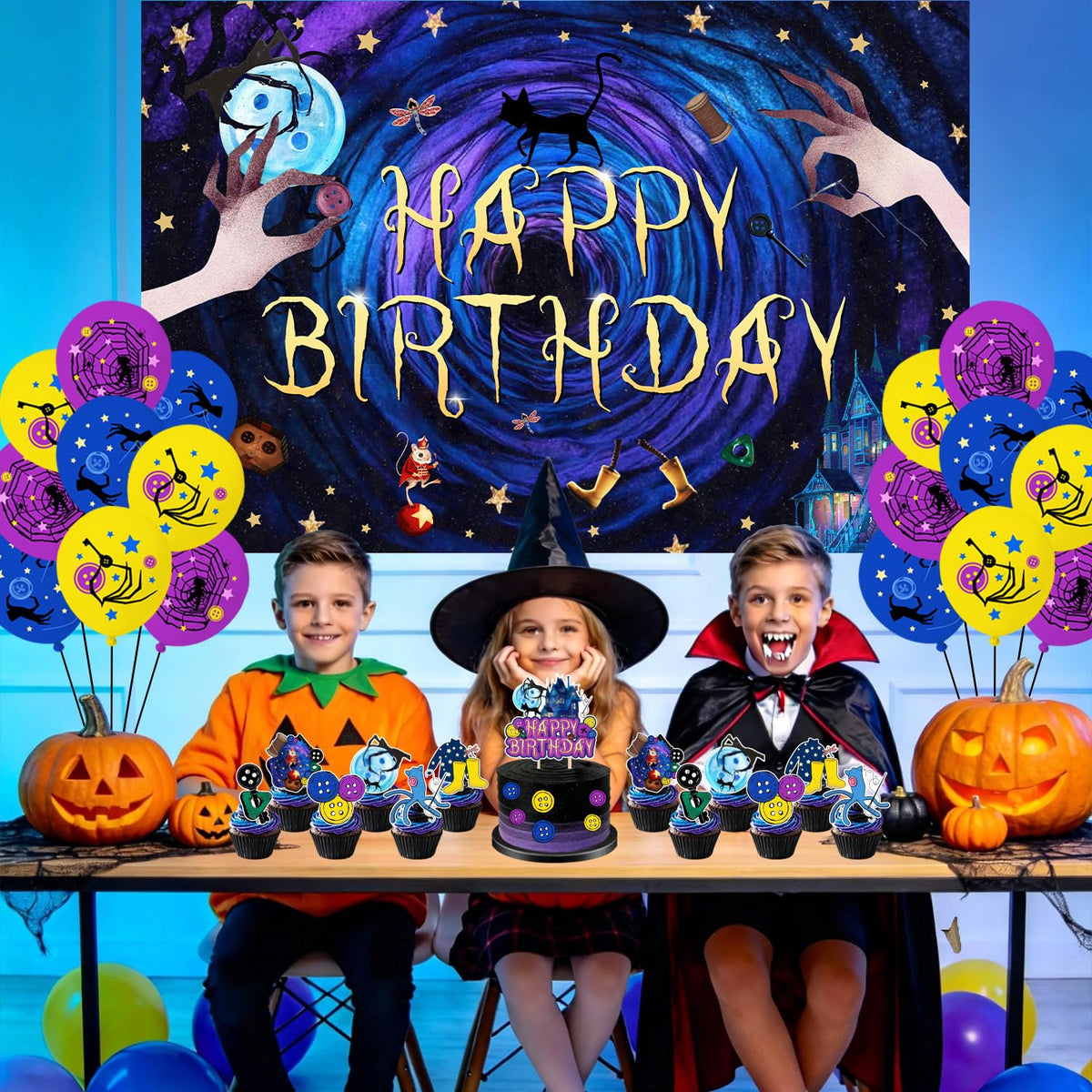 40Pcs Horror Birthday Party Decorations Blue Purple Theme - tetcuican Official Imagery - 6