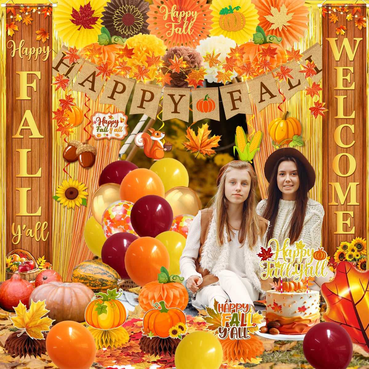 Fall Party Decorations Set Happy Fall Banner Hanging Swirls - Peghoqu Official Imagery - 4