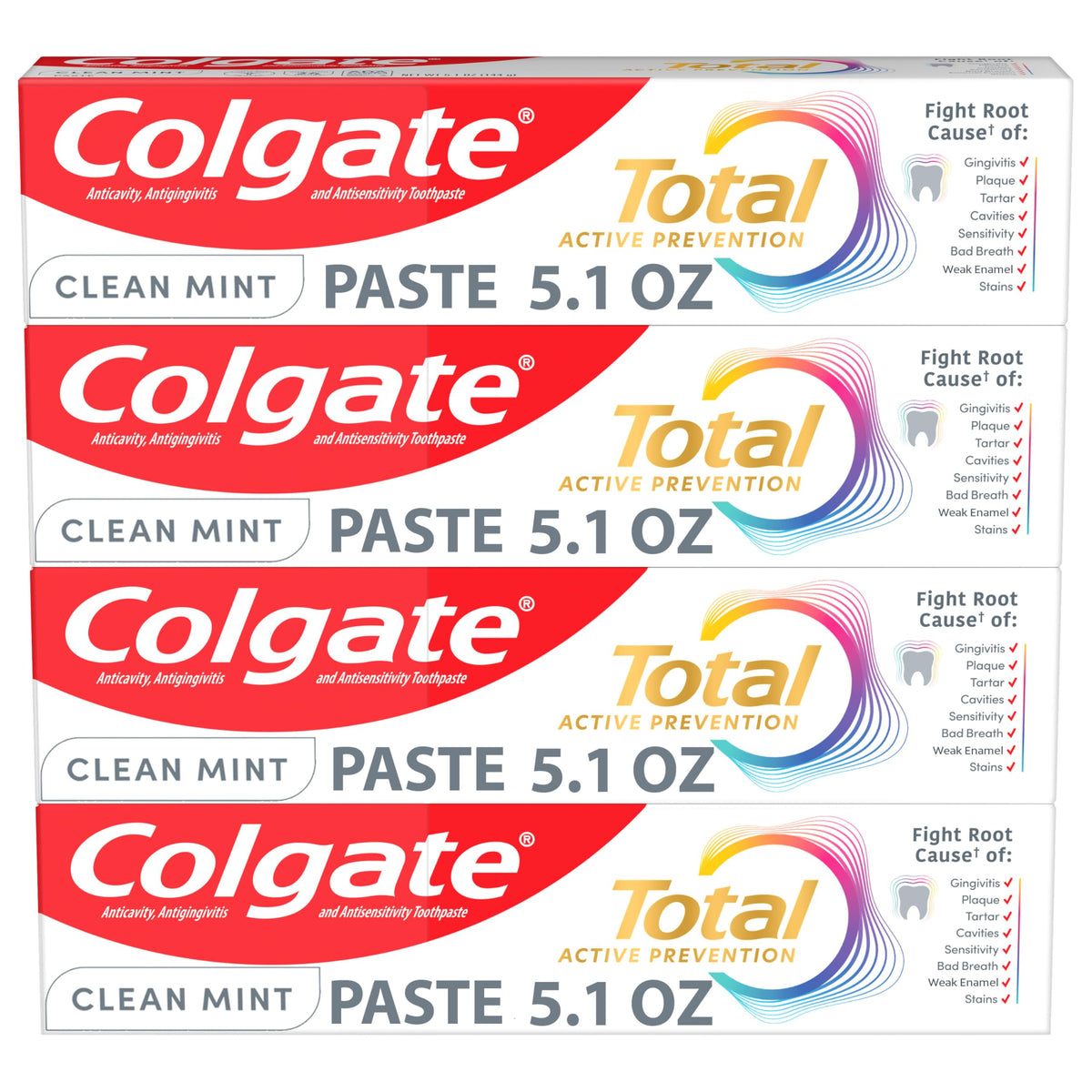 Colgate Total Fluoride Toothpaste Clean Mint 4 Pack 5 1 oz - Colgate Official Imagery - 2