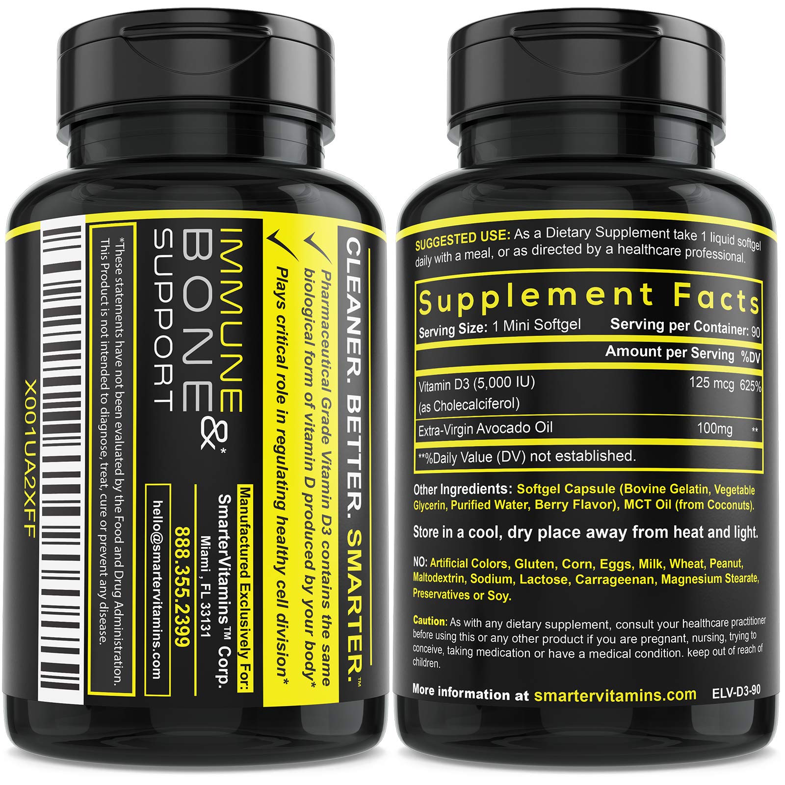 3 Pack Vitamin D3 5000 IU with Avocado Oil 125 mcg 270 Mini - SmarterVitamins Official Imagery - 7