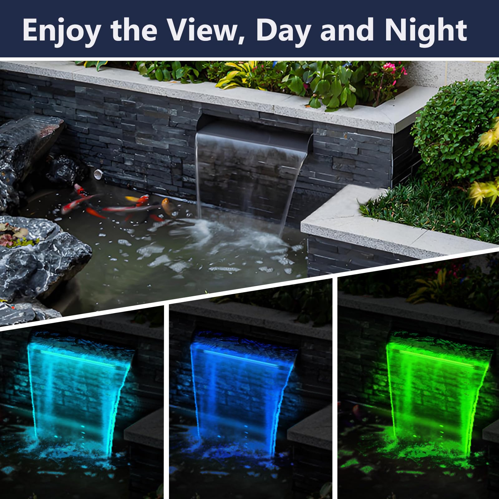 AquaMiracle Pond Waterfall Kit with LED Lights, All-in-1 Stainles - AquaMiracle Official Product View 4