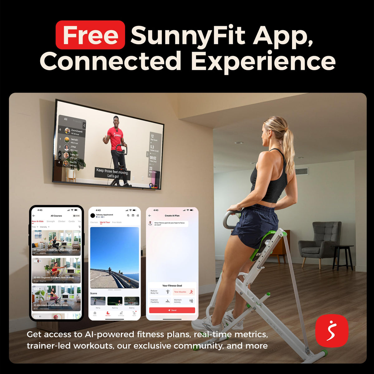 Sunny Health Fitness Smart Row N Ride Glute Leg Trainer - Sunny Health & Fitness Official Imagery - 4