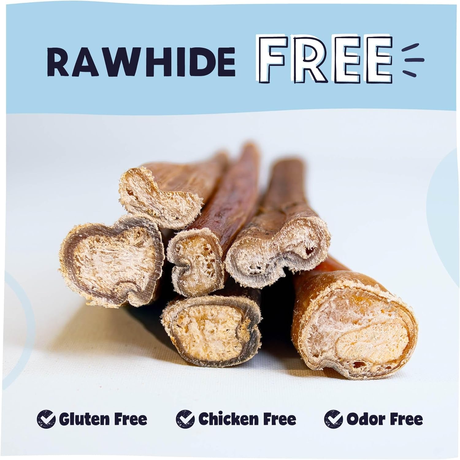 Pawstruck natural 5-8 inch bully sticks for dogs, long-lasting chews with a textured surface for dental health and entertainment.