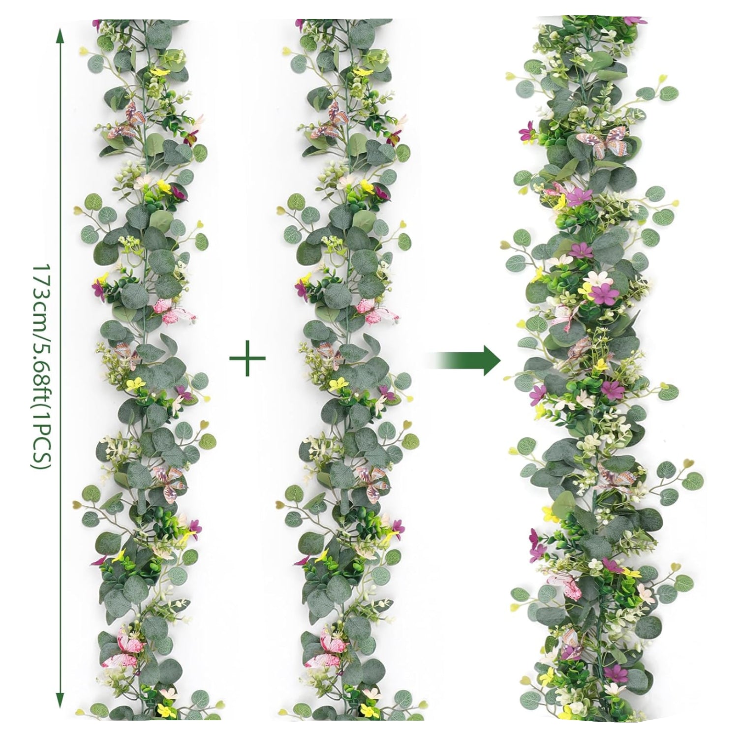 Artificial daisy garland with 3D butterflies, 5.68 ft long, hanging fake flowers for home or event decor, by ASTNIC.