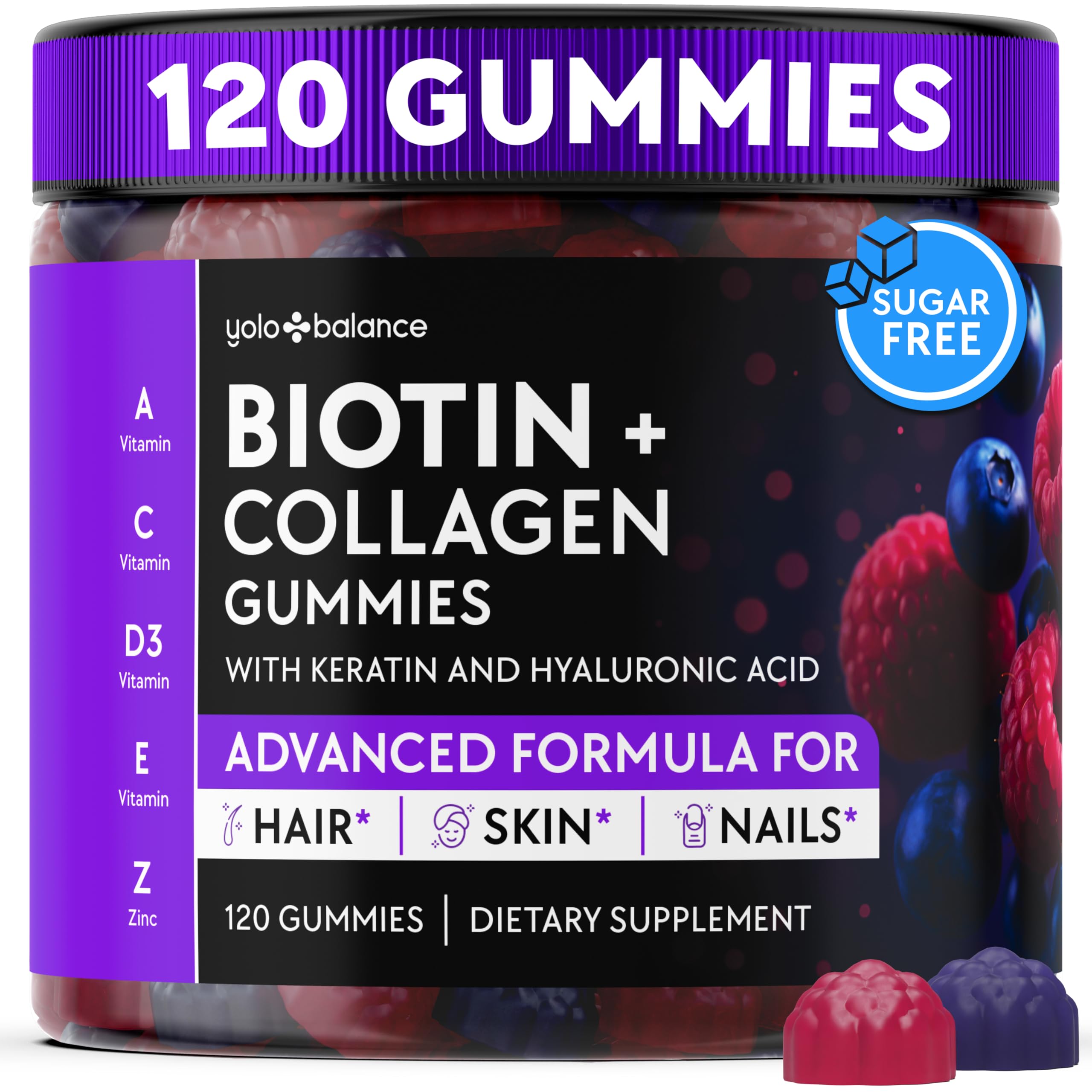 Biotin Gummies 10000mcg for Hair Growth Support - YOLOBALANCE Official Imagery - 1