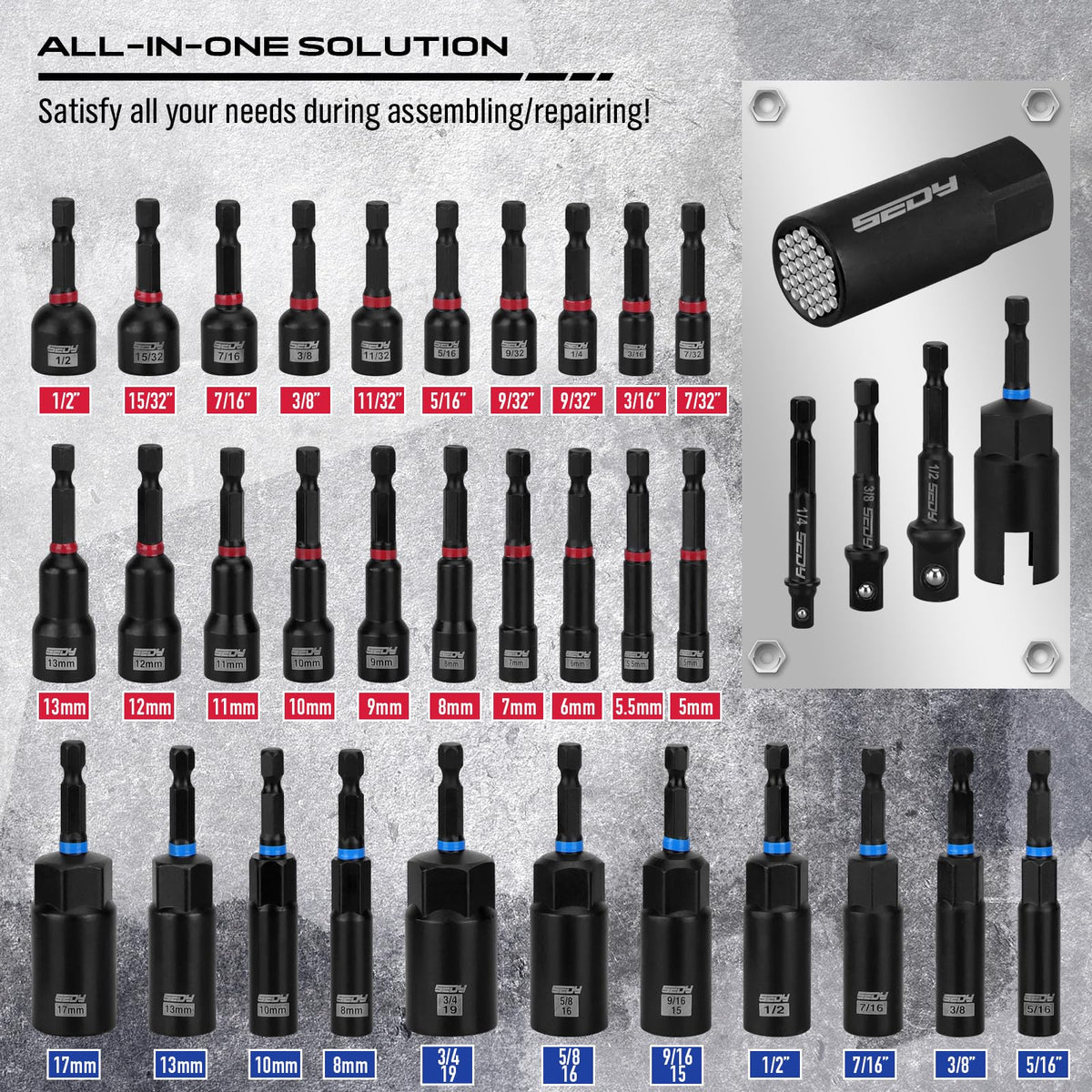 80 Piece Premium Magnetic Impact Nut Driver Set Metric SAE - SEDY Official Imagery - 3