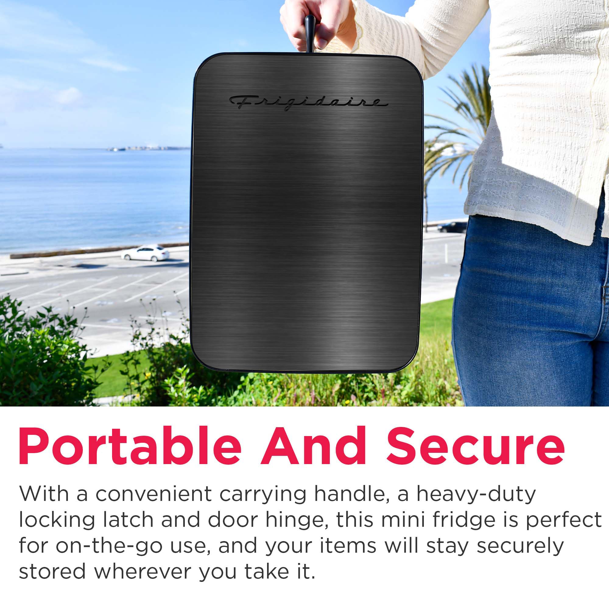 Frigidaire Mini Personal Fridge Cooler, Countertop, Holds Up to 10L/15 Cans, Brushed Black Stainless Rugged Design, Portable for Skincare, Makeup, Car, Office, Bedroom, Dorm Room, or Cabin - Elefair Tech Official Product View 7