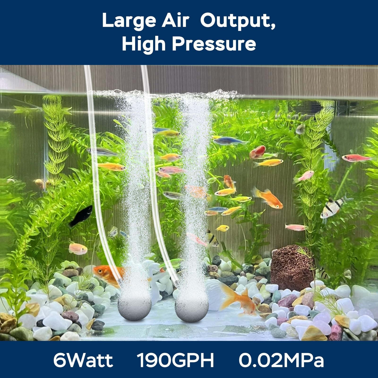 AquaMiracle Aquarium Air Pump 3W/6W/10W, Super Quiet Powerful Fis - AquaMiracle Official Product View 2