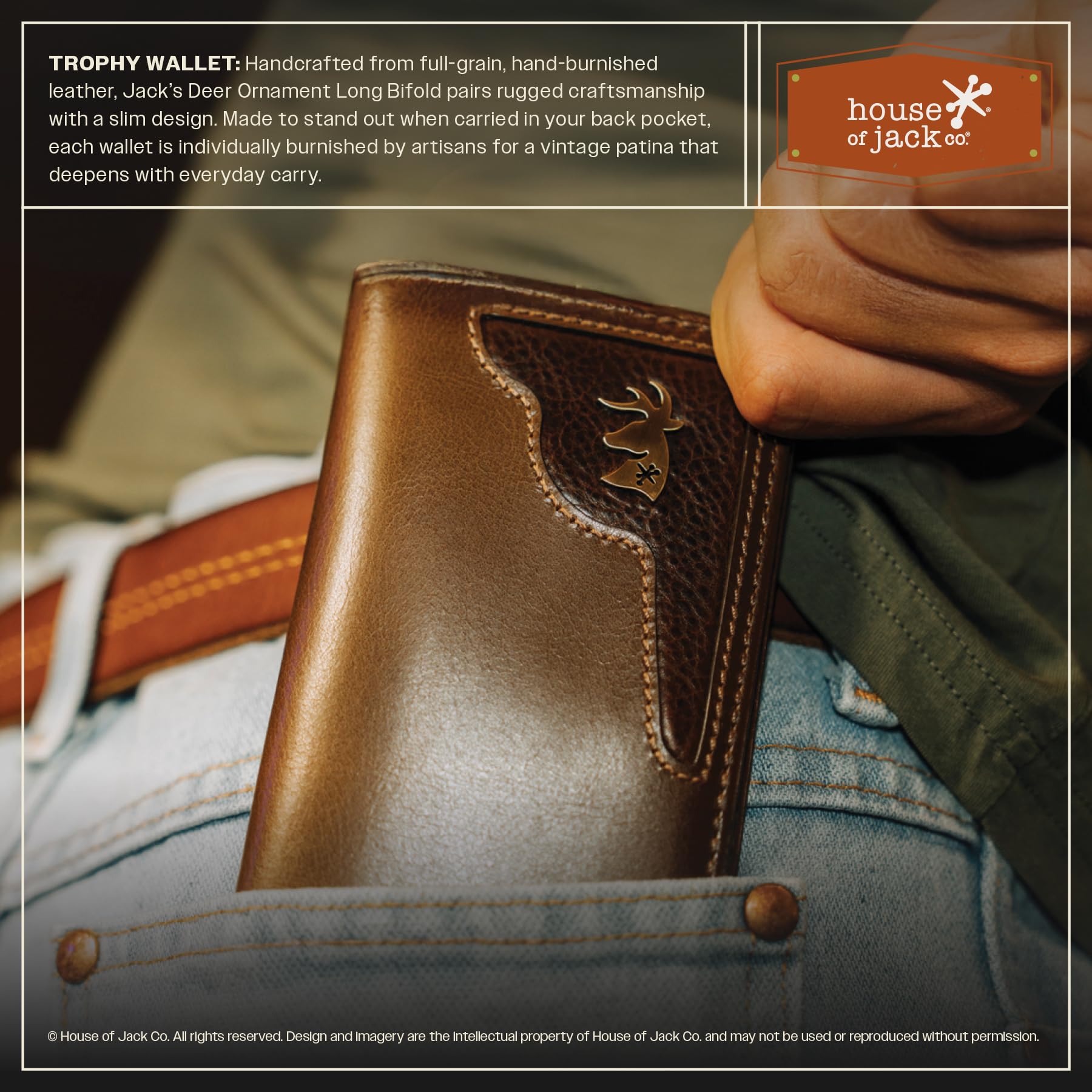 House of Jack Co. Deer Ornament Long Bifold Rodeo Wallet, Hunting Wallet
