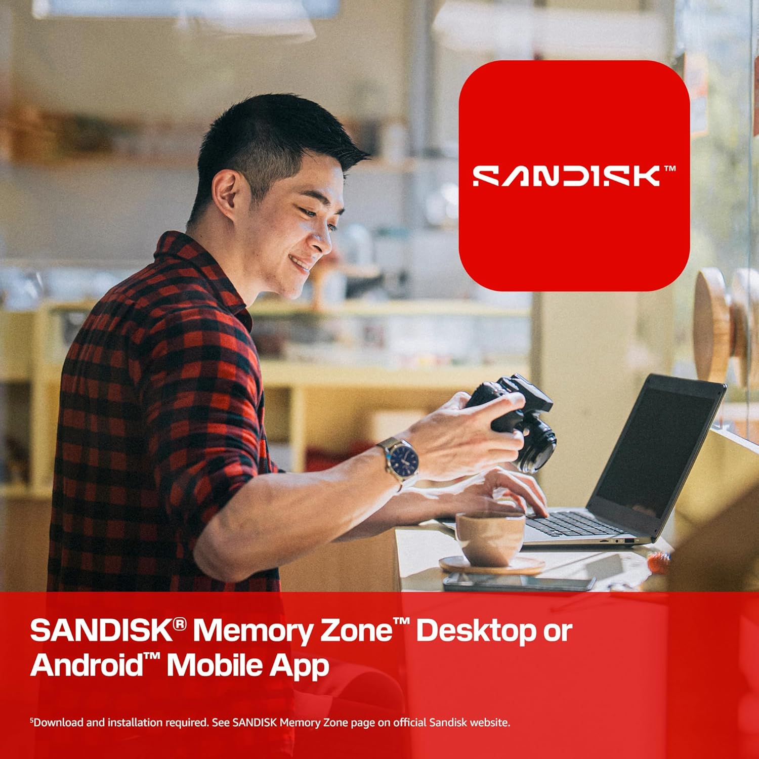 SanDisk 128GB Ultra SDHC UHS-I and SDXC UHS-I memory card with up to 195MB/s read speed, shown with product packaging.