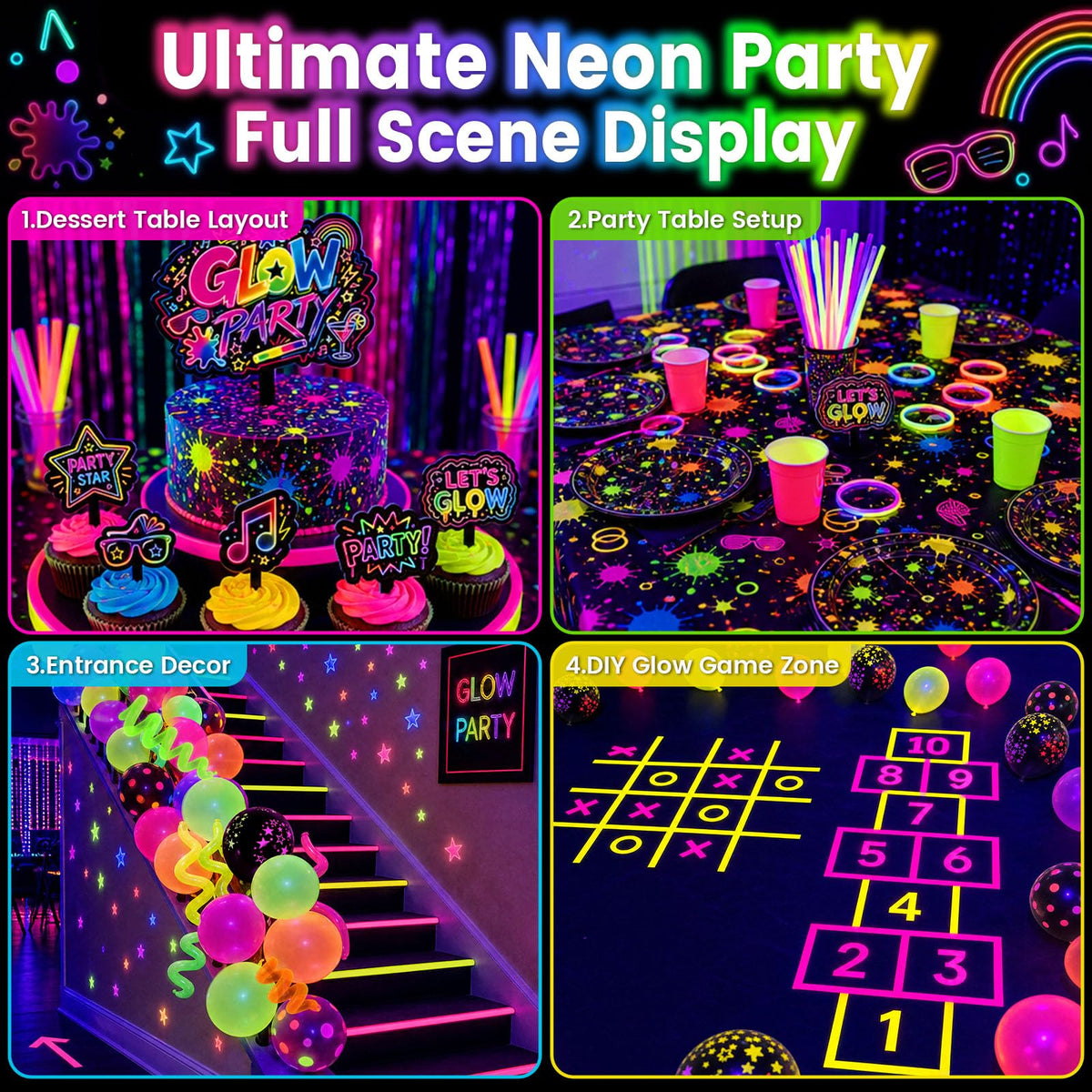 LovesTown 192PCS Glow in The Dark Party Decorations Kit with - LovesTown Official Imagery - 8