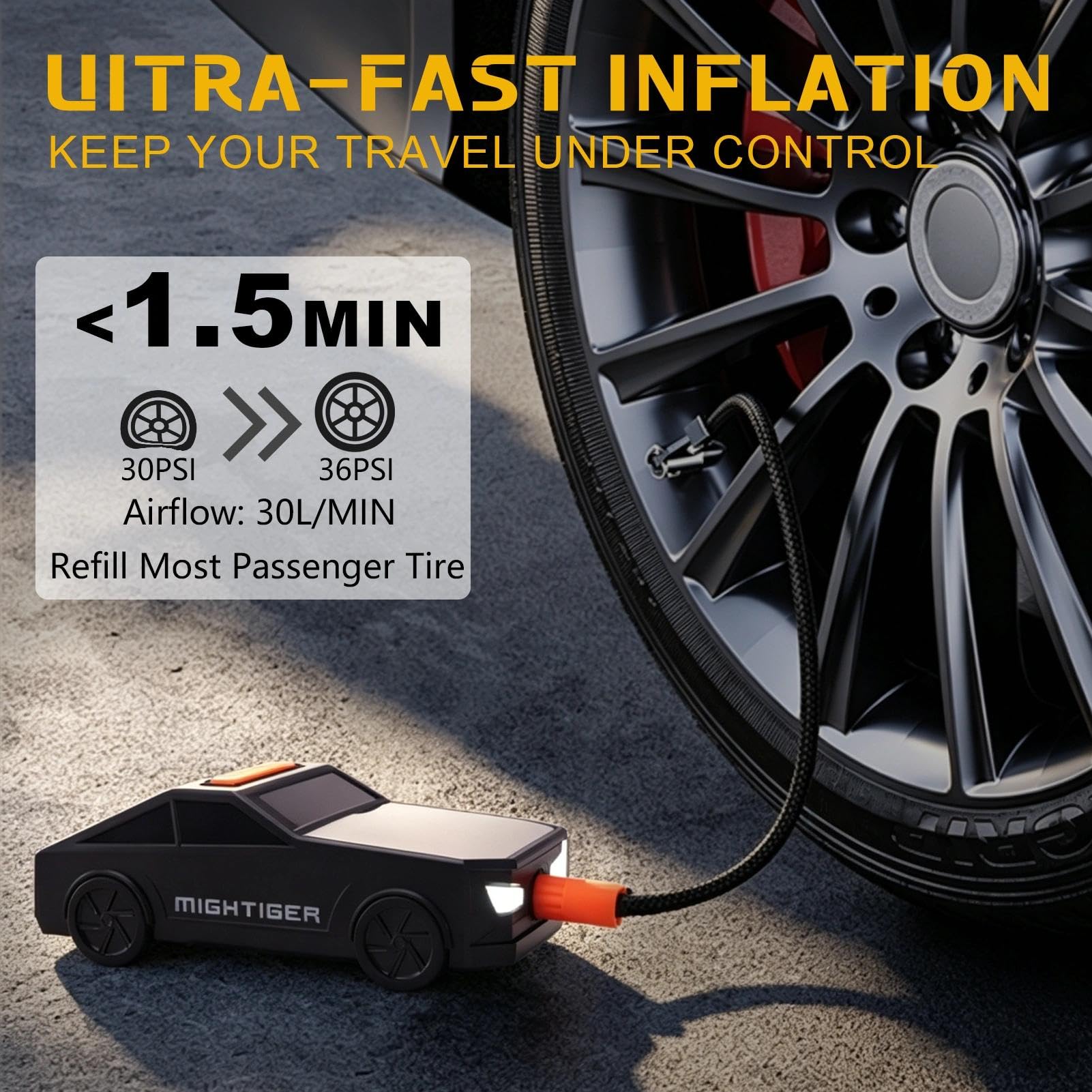 Mightiger Tire Inflator Car-Shaped Air Pump with Bluetooth Gifts - Mightiger Official Product View 3
