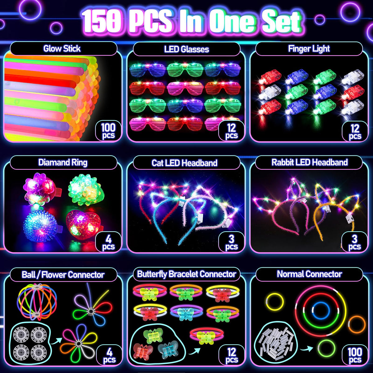 TSDATOWR 150Pcs Glow in the Dark Party Supplies for Kids and - TSDATOWR Official Imagery - 3