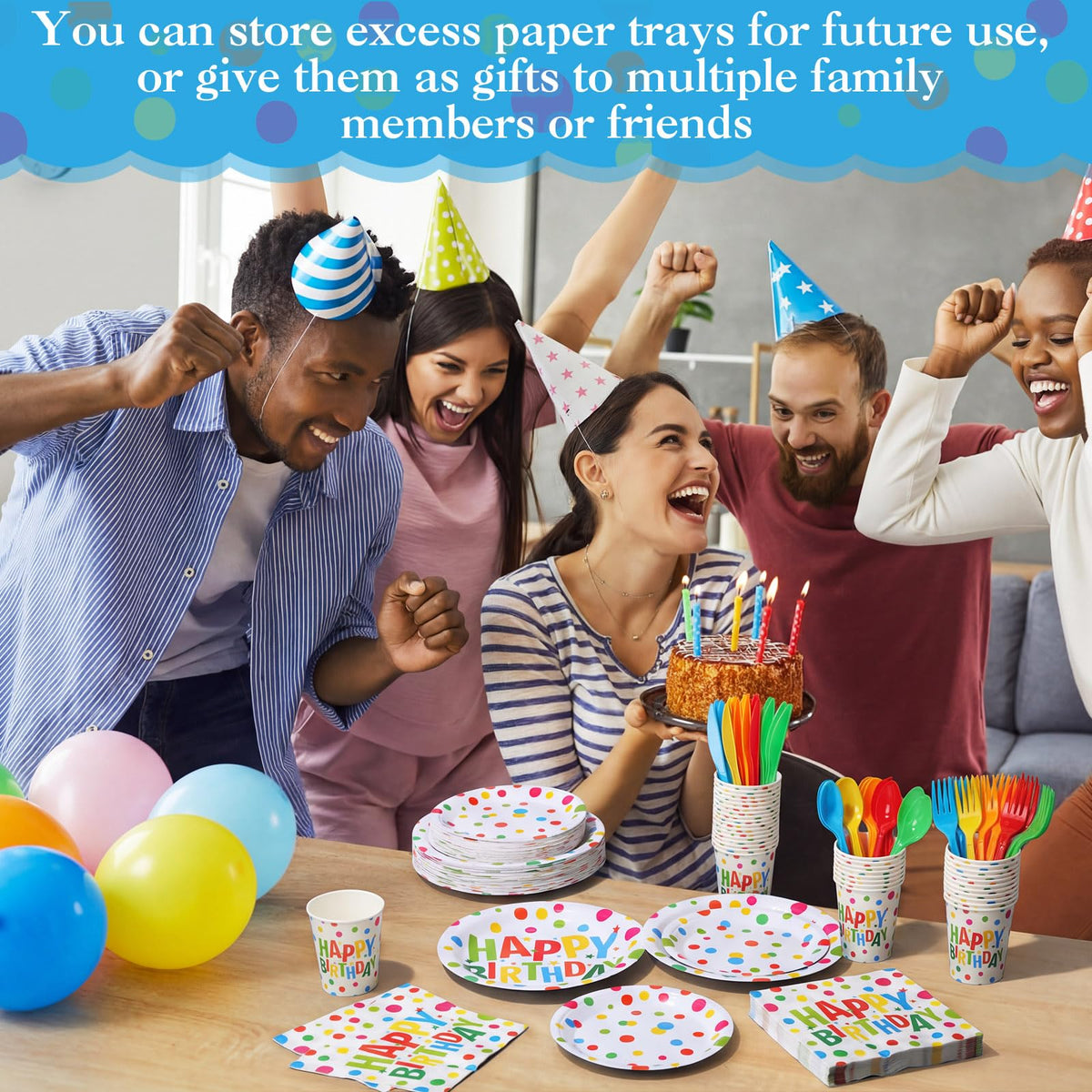 Pickmesh 400 Pcs Polka Dots Happy Birthday Plates and - Pickmesh Official Imagery - 7