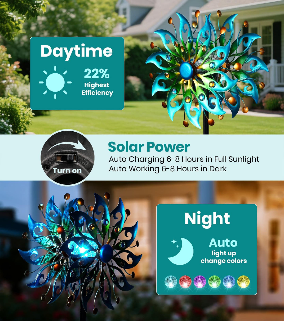 Solar Wind Spinners Outdoor Yard Decorations Outdoor Peacock - VUFOZ Official Imagery - 4